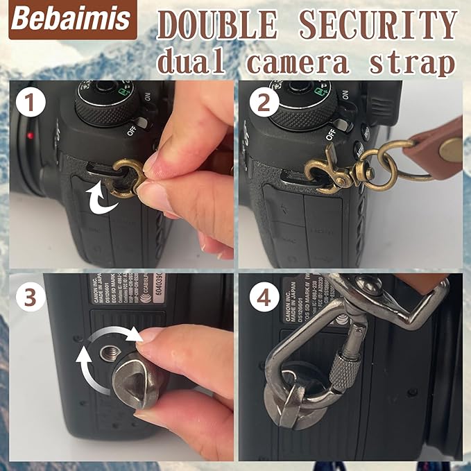 Bebaimis Dual Camera Harness Strap for Two-Cameras,Dual Shoulder Leather Camera Strap,Double Camera Harness for DSLR/SLR
