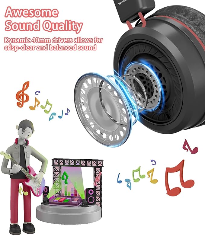Kids Headphones with LED Lights for School, Upgrade USB Type C Kid Headphone with Microphone, Volume Limiter 85/94dB, Wired On Ear Headphones for Boys/Girls/Tablet/Travel -Black