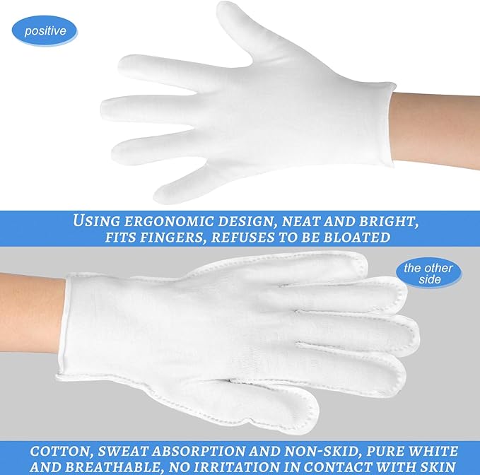 Cotton Gloves, 10pairs White Cotton Gloves for Dry Hands Sleeping, Washable Stretch Material for Men and Women Eczema Moisturizing