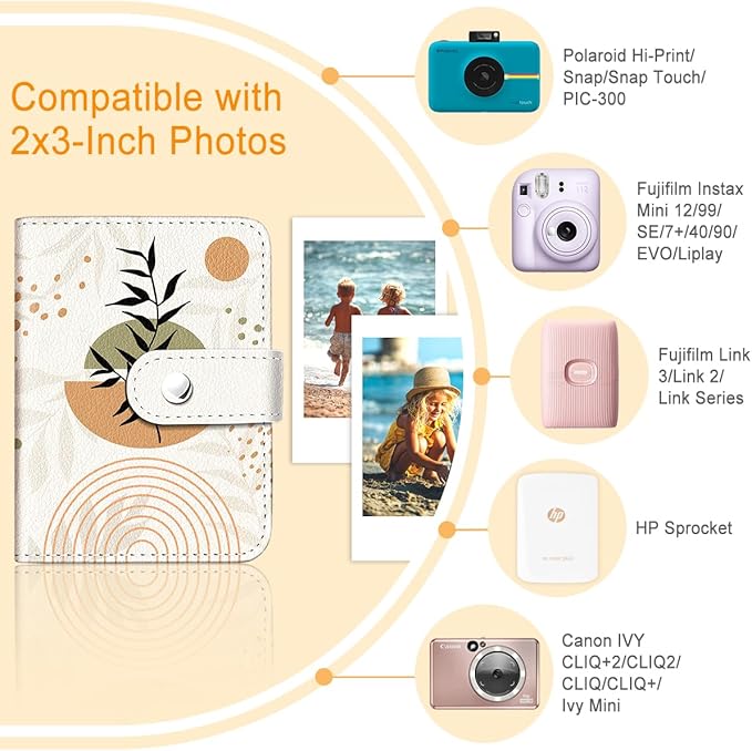 Lebrocoli Boho Bohemia Small Photos Album for 2x3 Inch Films, 56 Pockets Mini Cute Albums Book for Polaroid Fujifilm Instax Mini Instant Camera Printer, Kpop Photocard Pictures Binders Holders Storage