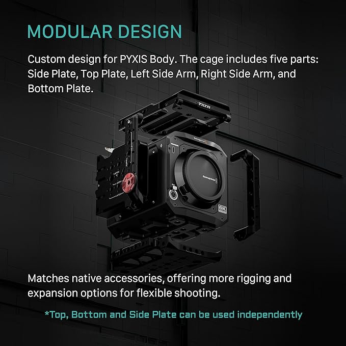 Tilta Camera Modular Full Cage Compatible with Blackmagic Pyxis 6K/ Pyxis 12K | Quick Release Bottom Plate | NATO Rai | Arri Rosette, Cold Shoe, SSD Mount | Multi-Thread Accessory Support