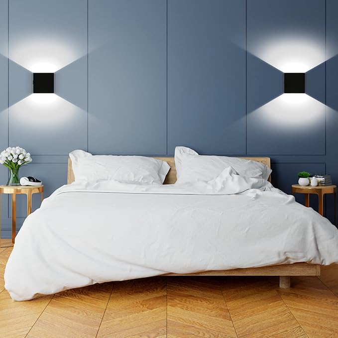 Indoor Wall Sconces Battery Operated Set of 2, Rechargeable Wall Lights Black Touch Control, Modern Up Down Wall Mount Light for Hallway, Cool White, LG9939112
