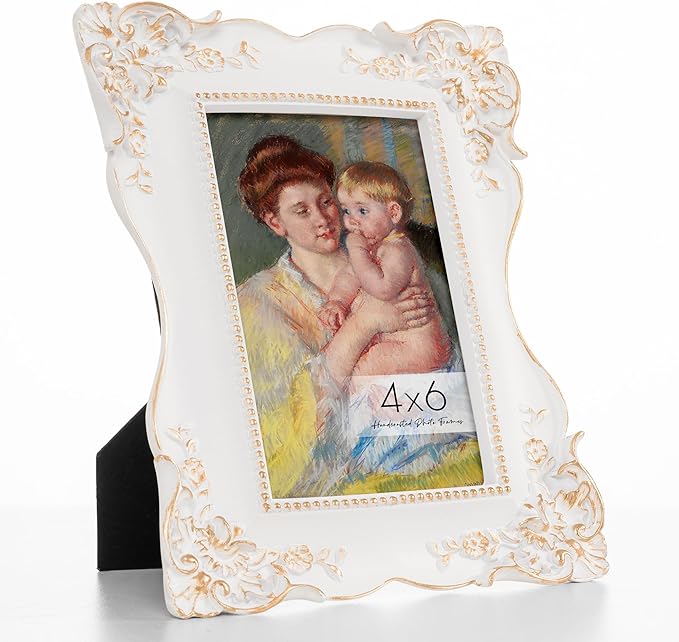 Axeman Vintage Picture Frames 4x6 | Antique 4x6 Picture Frame with Real Glass | Ornate Picture Frames 4 x 6 for Wall & Tabletop Display | Retro 4 x 6 Photo Frame White Gold - White