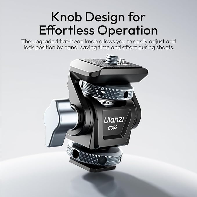 ULANZI CO82 Camera Monitor Mount with Cold Shoe, Universal 1/4" Mount for 5" & 7" Camera Field Monitor, Bouncy Locating Pins, Anti-Twist Swivel 360° and Tilt 180° Angle Adjustable Holder