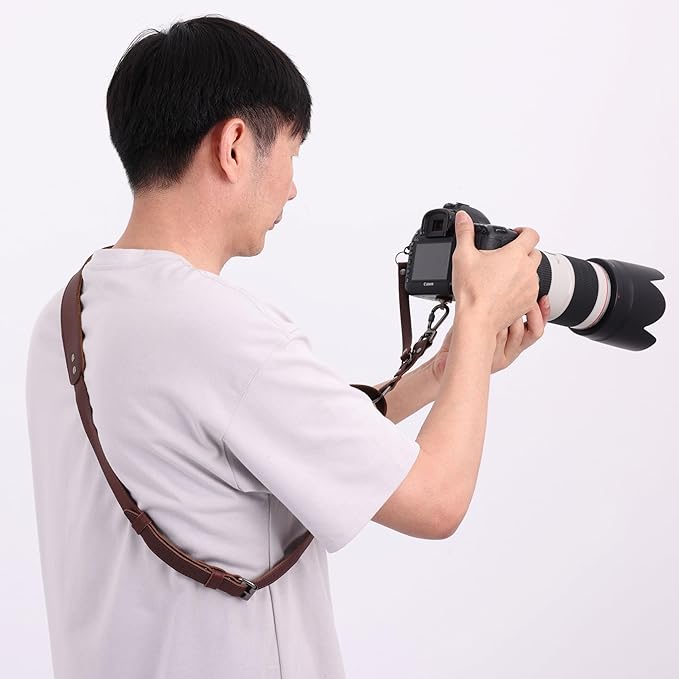 Padwa Lifestyle Dark Brown Single Camera Harness Strap for One Camera - Professional Single Full Grain Leather Cowhide Camera Harness,Quick Release Gear DSLR Camera Straps for Photographers