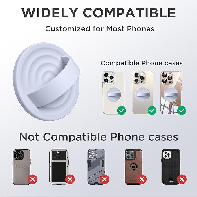 Upgraded Magnetic Phone Grip, Liquid Silicone Soft and Portable, Removable Finger Loop Ring Grip Holder for iPhone, Strong Magnetic Attraction, Compatible with MagSafe Phone Case, Light Purple