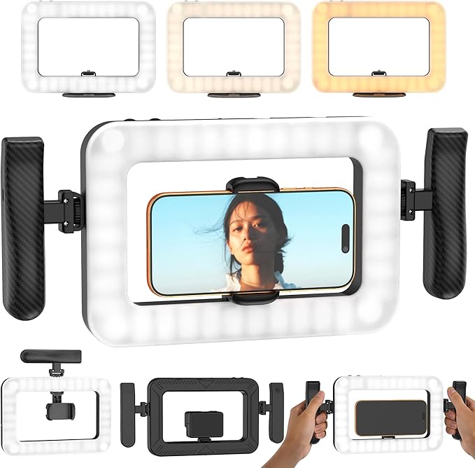 Smartphone Video Rig with LED Ring Light, Phone Light for Video Recording with Remote, Adjustable 2900K-7000K&CRI 95+, Handheld Ring Selfie Light Kit for YouTube TikTok Live Streaming Makeup Vlogging