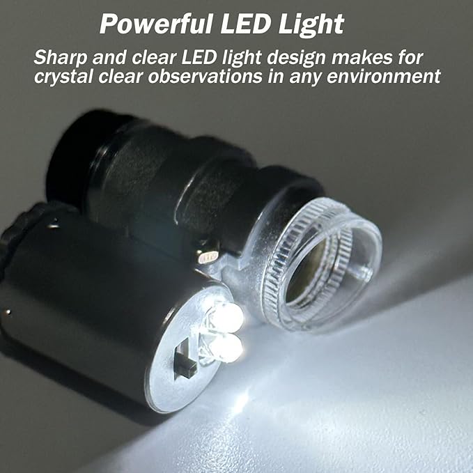 45x Magnification Mini Microscope Magnifier with 2 LED Light Pockets Jeweler Jeweler's Jewelry Microscope Magnifying Adjustable Eye Loupe