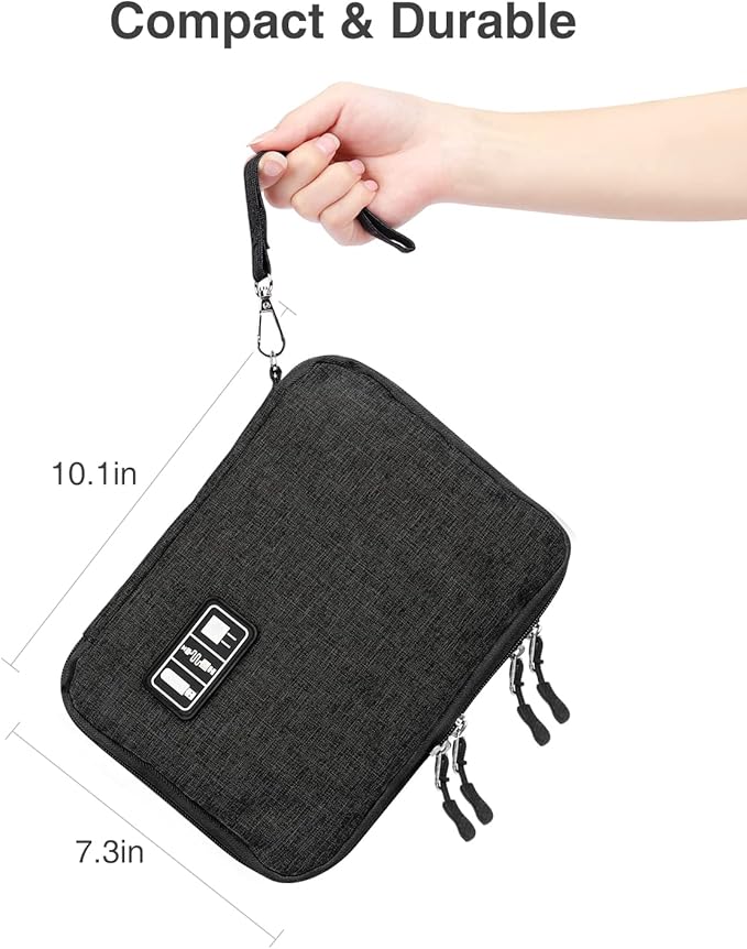 Luxtude Double Layer Cable Organizer Bag, Portable Cord Storage Case, Flat Electronic Organizer Travel Case, Portable Tech Bag for Cable/Cord Storage/iPad (up to 7.9")/Wall Charger/Electronics