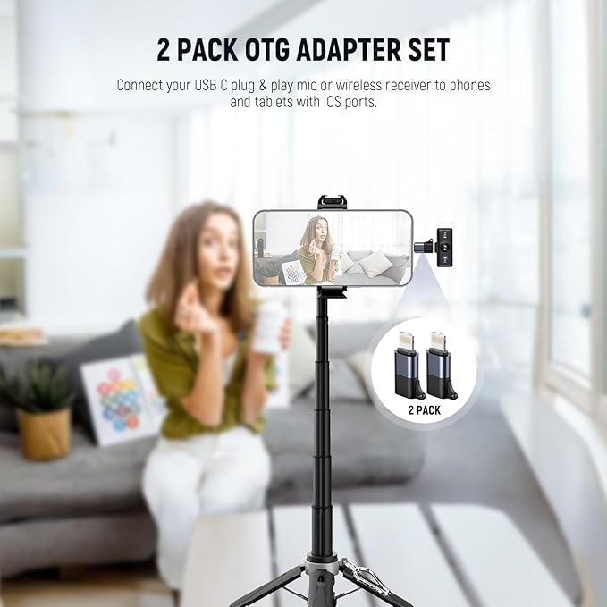 NEEWER USB C to iOS OTG Adapter 2 Pack Set, USB Type C (Female) to iOS (Male) Compatible with iPhone 14 13 12 11 X iPad Type C Wireless Microphone, LM4