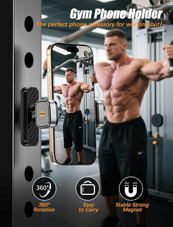 MOKPR Gym Magnetic Phone Holder【Strong Magnets】- 360 Adjustable Magnetic Phone Holders,Phone Holder Gym Accessories for Men Women Compatible with All Phones
