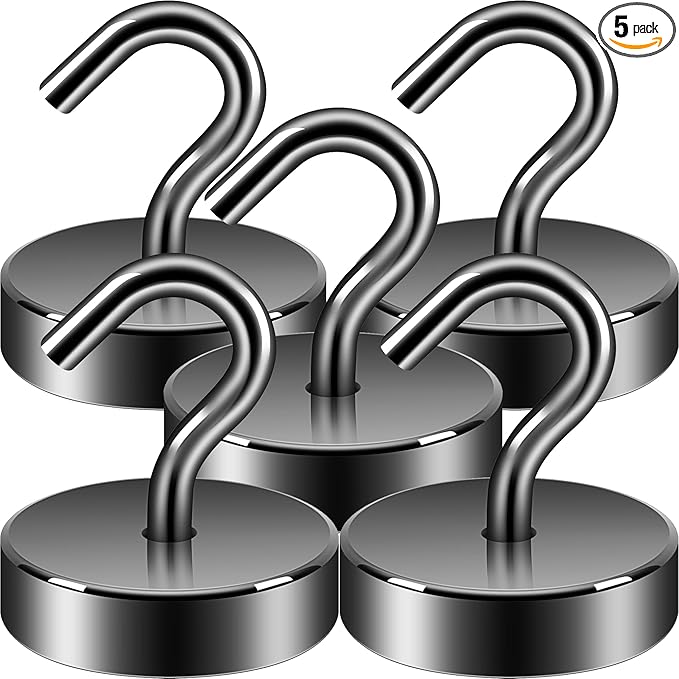 Neosmuk Magnetic Hooks, Cruise Ship Essentials, 80lb+ Heavy Duty Magnetic Hooks for Cruise Cabins, Refrigerator, Grill, Hanging, and Travel | Extra Strong Must-Haves Magnet Hook,Gunmetal, 5 Pack