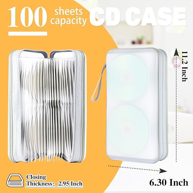 YILAG CD Case DVD Storage,100 Capacity DVD Cases Holder CD Storage Case Holders Plastic CD DVD Disc Case Storage Wallet Binder for Car Home Office Travel (1P Clear)