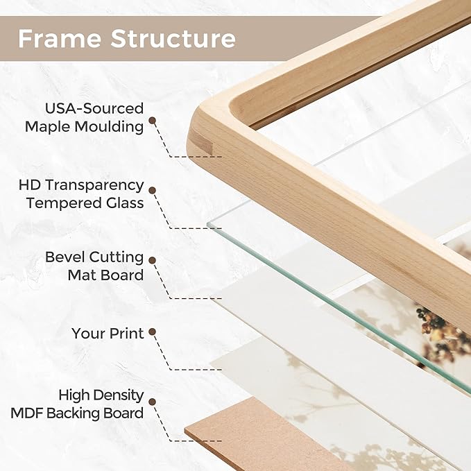 4x6 Picture Frame, USA-Sourced Natural Maple Wood Photo Frame with Tempered Glass, Handcrafted Rounded Corner 4 x 6 Wooden Frame Matted to 3.5x5 Photos, Wall or Tabletop Display