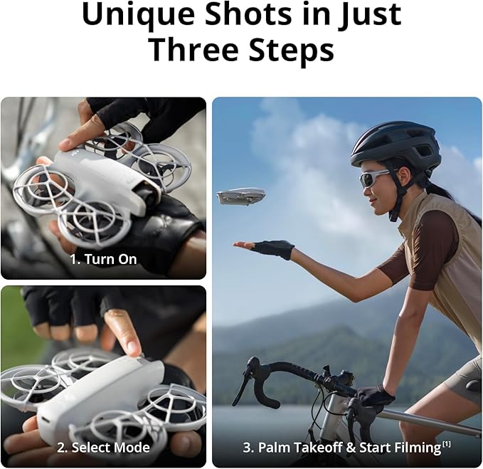 DJI Neo Fly More Combo, Mini Drone with 4K UHD Camera for Adults, 135g Self Flying Drone that Follows You, Palm Takeoff, Subject Tracking, QuickShots, Stabilized Video, with RC-N3 and 3 Batteries