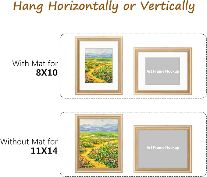 Golden State Art,11x14 Ornate Picture Frame for 8x10 Photo with Mat or 11 x 14 Prints Without Mat, Real Glass Wall Display Horizontally or Vertically (Color:Champagne Gold)