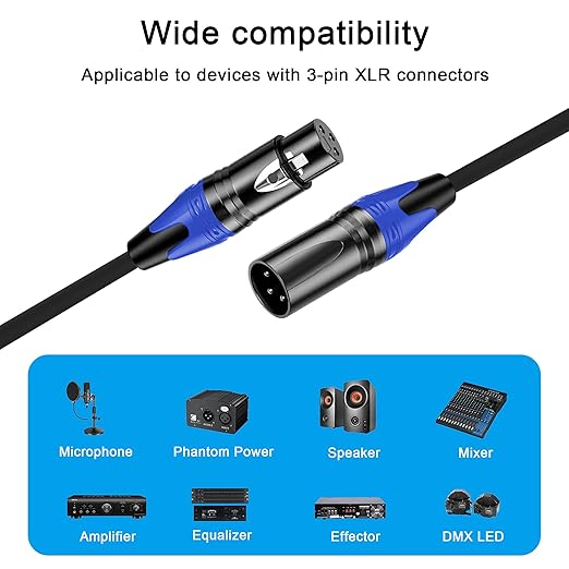 XLR Cable 6.6FT 2Pack Black- Premium Balanced Microphone Cable 3-Pin XLR Male to Female Mic Speaker Cable, Pure Copper and Plated Conductors