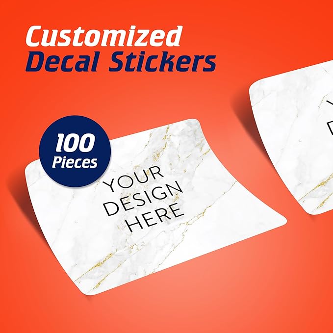 100 Custom Vinyl Stickers - Upload Your own Image, Text, Design, Logo - Personalized Logo Labels for Handmade, Packaging, Bottle, Jars, Candle, Brand Stickers (Gold Marble, 5x3)