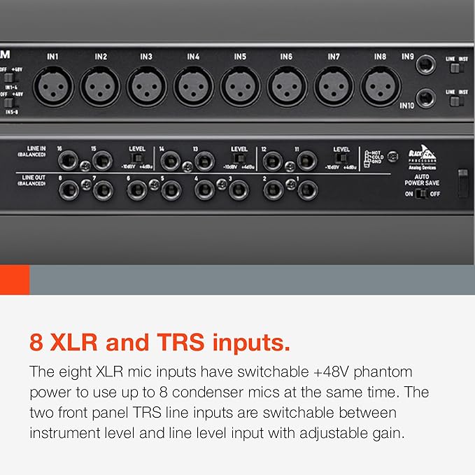 Tascam US-16x08 Rackmount USB Audio/MIDI Interface for Recording, Drum Recording, 8 XLR/8 1/4" Inputs, 8 Outputs, Control Software,Black