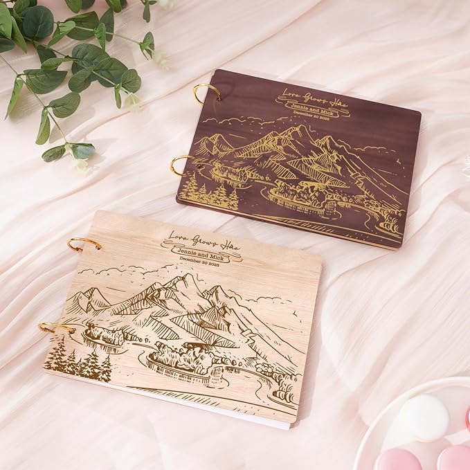 Custom Travel Photo Album, Personalized Wooden Scrapbook, Retro Wedding Photo Album, Couples Scrapbook Anniversary Birthday Engagement Memorial Gift