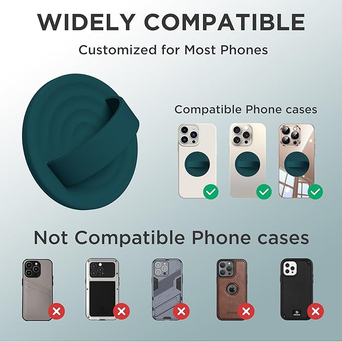 Upgraded Magnetic Phone Grip, Liquid Silicone Soft and Portable, Removable Finger Loop Ring Grip Holder for iPhone, Strong Magnetic Attraction, Compatible with MagSafe Phone Case, Dark Green
