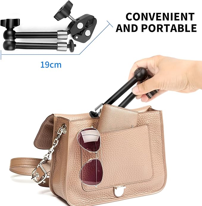 Hemmotop Magic Arm Camera Mount Clamp, 9.8 in Adjustable Articulating Friction Arm Max. Load 6.6 LBS, for iPhone Monitor, Camera Mounts & Clamps Kit MS01 Black