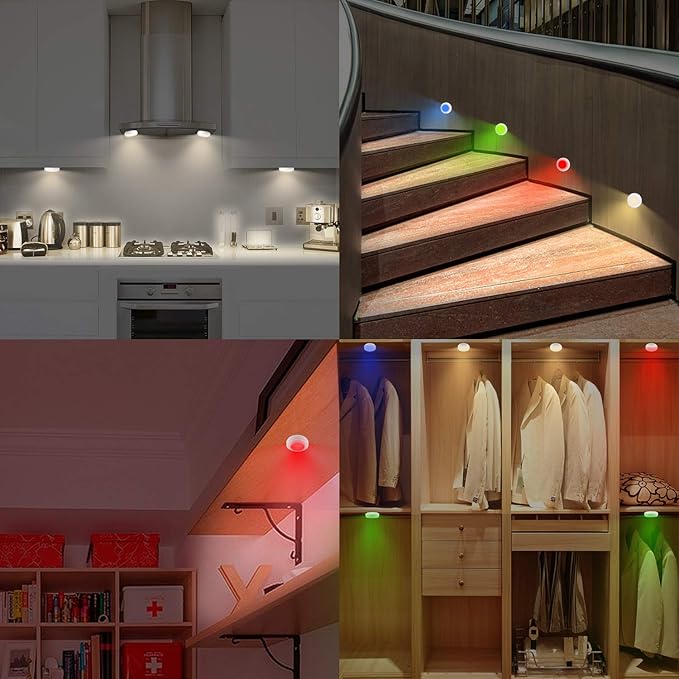 HONWELL Tap Light Wireless Touch Cabinet Light Multi Colored Push Counter Lights Dimmable Battery Powered RGB Puck Lights Stick on Voice Level Lights for Classroom Closet Shelf(5Pack)