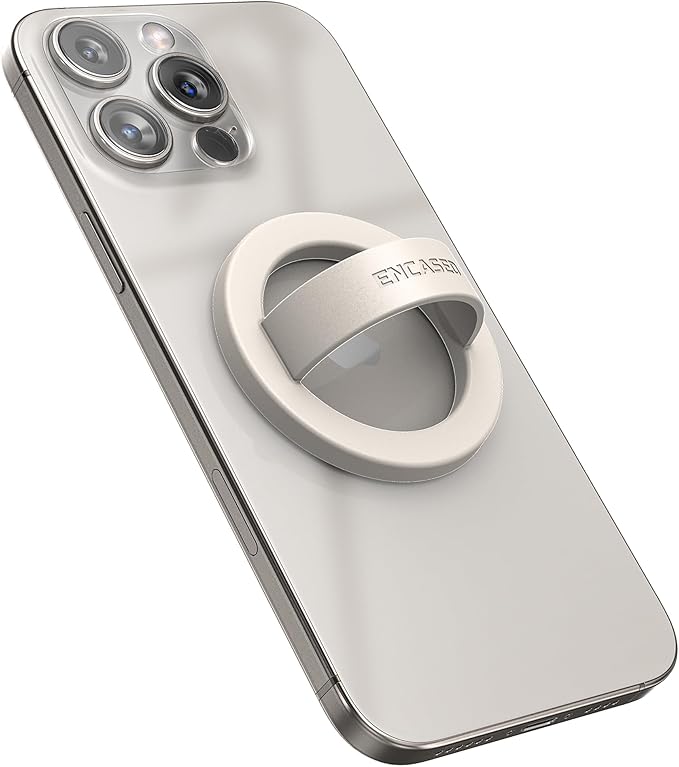 Encased Magnetic Phone Grip Holder (Compatible with MagSafe) Thin Silicone Finger Loop Ring for iPhone (Ivory)