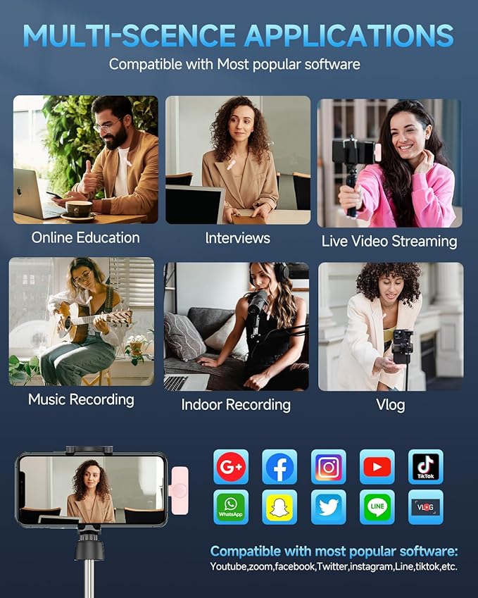 Professional Wireless Lavalier Microphone for iPhone iPad Android, Cordless Omnidirectional Clip Mic, Plug-Play Microphone for Interview Video Podcast Vlog YouTube