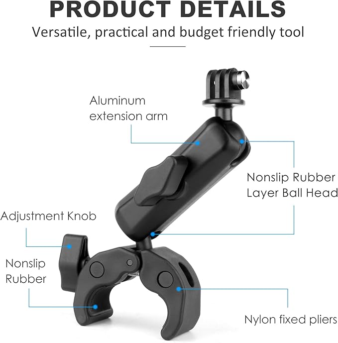 Super Clamp Camera Mount with 360° Ball Head & Phone Holder, Aluminum Magic Arm Camera Clamp Mount for GoPro/Insta360/DJI OSMO/AKASO/DSLR/Smartphone