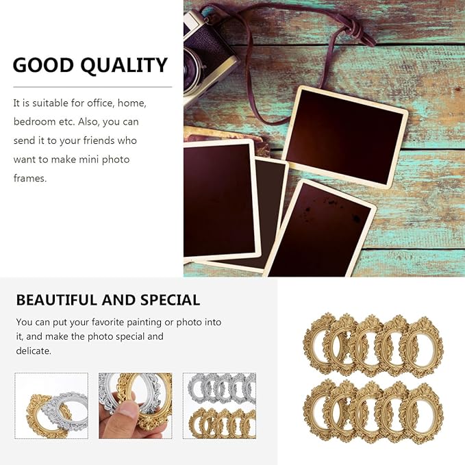 BESTOYARD 12Pcs Vintage Miniature Resin Photo Frames, Baroque Oval Jewelry Display Picture Frames for Christmas DIY Crafts, Home Table Photo Props