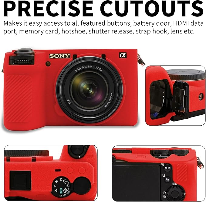 Easy Hood Camera Case for Sony Alpha 6700, Soft Silicone Protective Cover a6700 DSLR Camera Anti-Scratch Slim Fit Body Skin Protector Housing Sleeve for Sony A6700 Mirrorless Camera Red