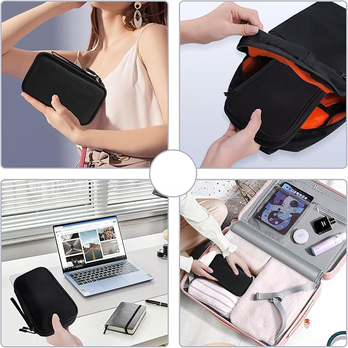 Electronics Organizer Travel Case, Travel Accessories Essentials for Men Women, Cord Organizer Travel Tech Pouch, Waterproof Double Layers Storage Bag for Cable, Charger, Phone, Earphone, Black