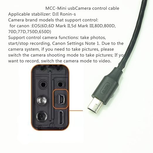 DYTDIEYINGTU for DJI Ronin-s R-Wire Camera Control Connection Cable MCC-mini stabilizer Data Shutter Release Extension Cable for Canon 5d3 650d 80d 800d 70d 6d2(MCC-Mini)