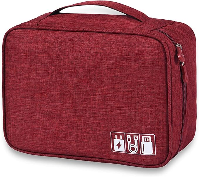 Electronic Accessories Organizer, Portable Travel Cable Storage Bag Tech Pouch with Adjustable Compartments Water-Resistant Handbag for Smart Device Cords Chargers Hard Drives Gadgets