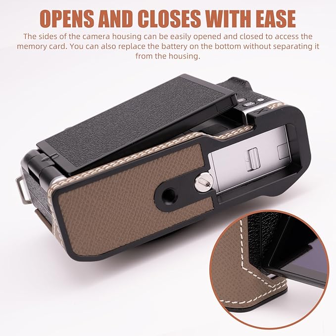 Uchandmade Handmade Genuine Leather Camera Half Case for Fujifilm X-M5/Fujifilm X-M5 Camera Case/Fujifilm X-M5 Case - Top Layer Cowhide Body + Metal Base Plate (Etoupe Gray)
