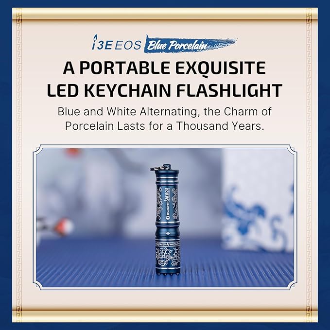 OLIGHT i3E EOS PMMA TIR Lens AAA EDC Flashlight 90 Lumens Compact Keychain Flash Light for Night, Camping (Blue Porcelain)