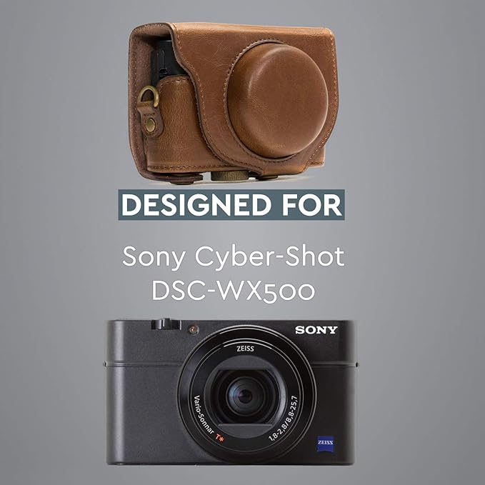 MegaGear Ever Ready Protective Leather Camera Case, Bag for Sony Cyber-Shot DSC-WX500 Digital Camera (Dark Brown) (MG600)
