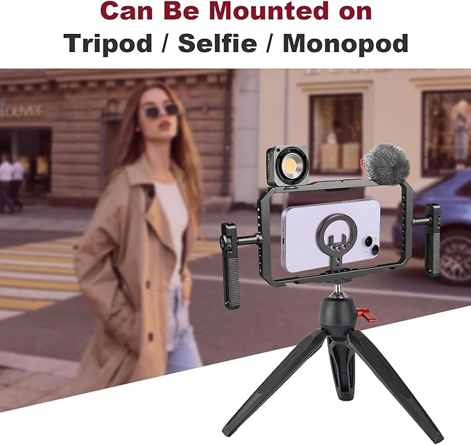 Magnetic Phone Cage with Handle,Smartphone Cage Kit with 360° Rotation Handgrip and Magnetic Sticker for Photography,Compatible with iPhone 17/16/15/14/13 Series and Andriod Phones (Black)