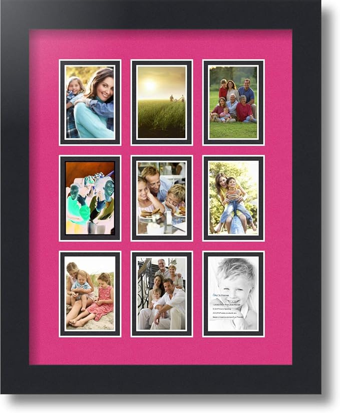 ArtToFrames Collage Photo Frame Double Mat with 9-2x3 Openings with Satin Black Frame and Tulip mat.
