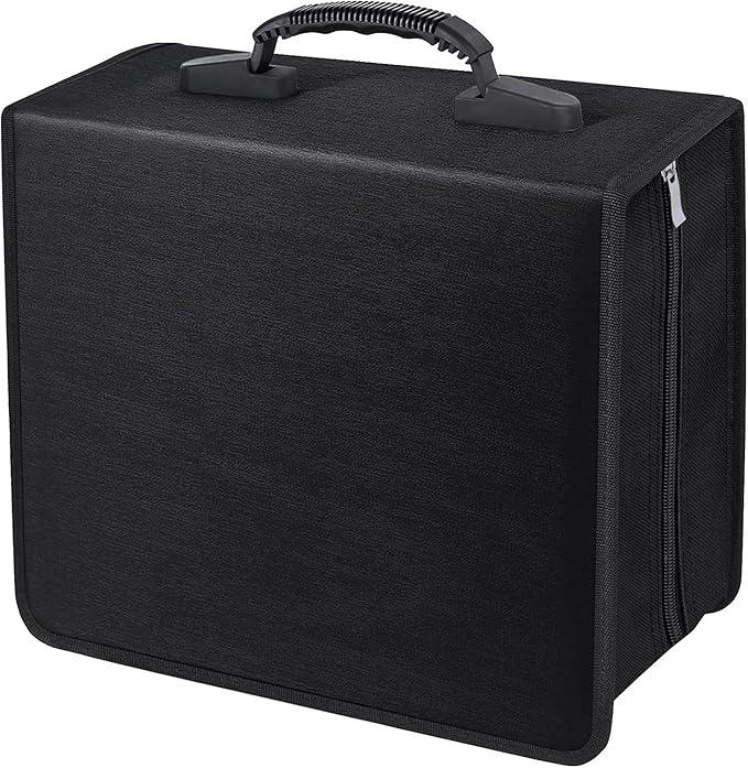 Siveit CD/DVD Binder, CD DVD Case Holder Binder 400 Capacity CD/DVD Wallet Storage Booklet Album Box (White binder, Black)
