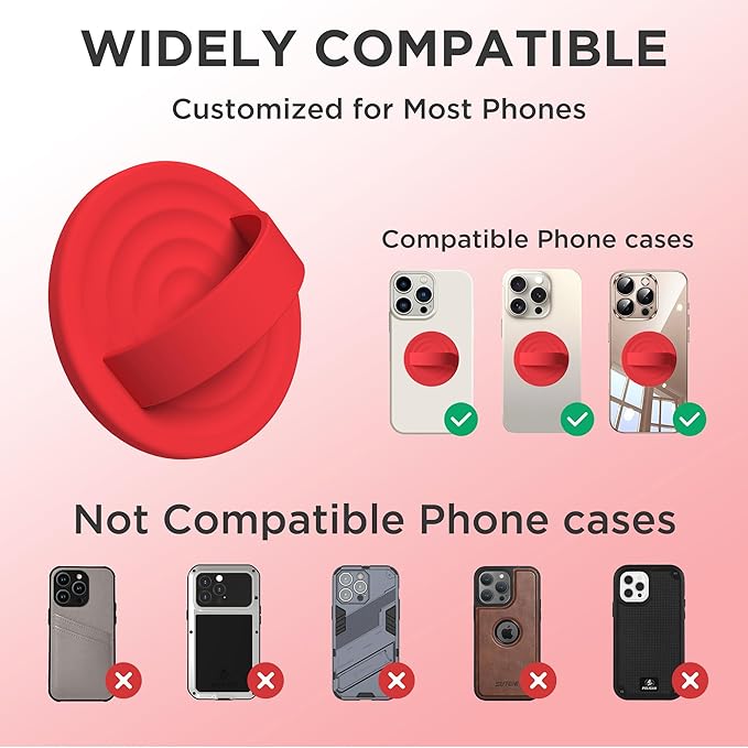 Upgraded Magnetic Phone Grip, Liquid Silicone Soft and Portable, Removable Finger Loop Ring Grip Holder for iPhone, Strong Magnetic Attraction, Compatible with MagSafe Phone Case, Red