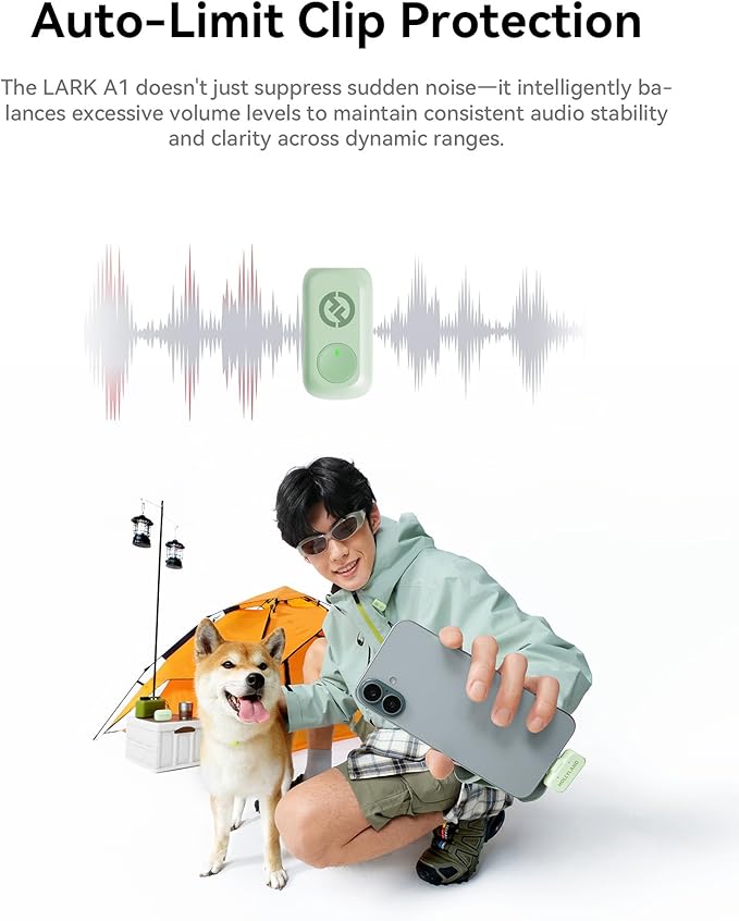 Hollyland Lark A1 Wireless Mini Microphone for iPhone & Android, 48kHz/24-bit, 3-Level Intelligent Noise Cancel, Microphone for YouTube, Podcast, Vlogging (Green, 2TX + 2RX + Charging Case)