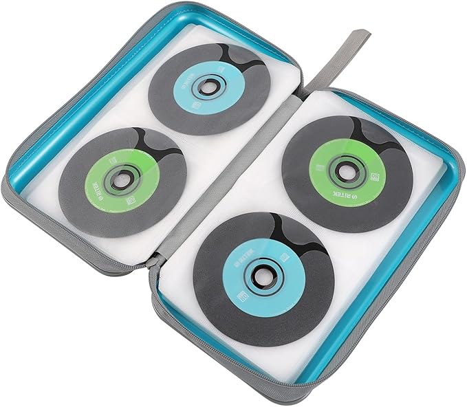 alavisxf xx CD Case, 96 Capacity Hard Plastic CD Holder Protective DVD Disc Storage Case Holder Portable Zipper CD DVD Organizer Storage Wallet for Car Home Travel (96 Capacity, Sky Blue)