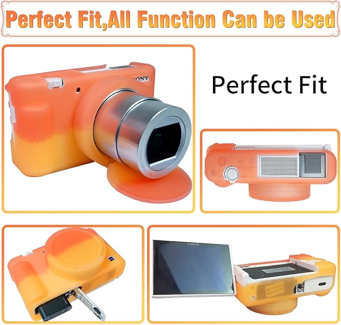 Easy Hood Camera Case for Sony ZV-1, Soft Silicone Cover Camera Sleeve Body Skin Protective Case with Removable Lens Cap for Sony ZV1 Digital Camera, Red Orange