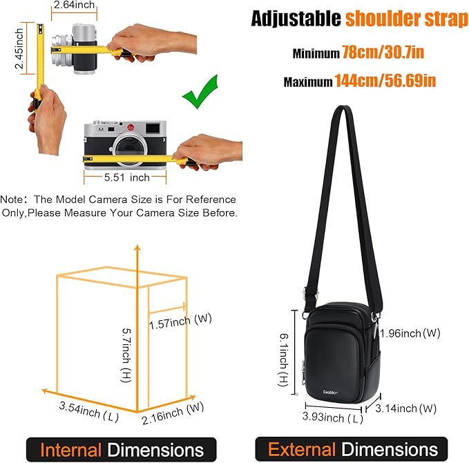 Cwatcun Digital Compact Camera Sling Bag PU Leather，Portable Protective Small Crossbody Camera Case Lightweight Photography Camera waist bag for Canon Nikon Sony Fuji Digital Camera