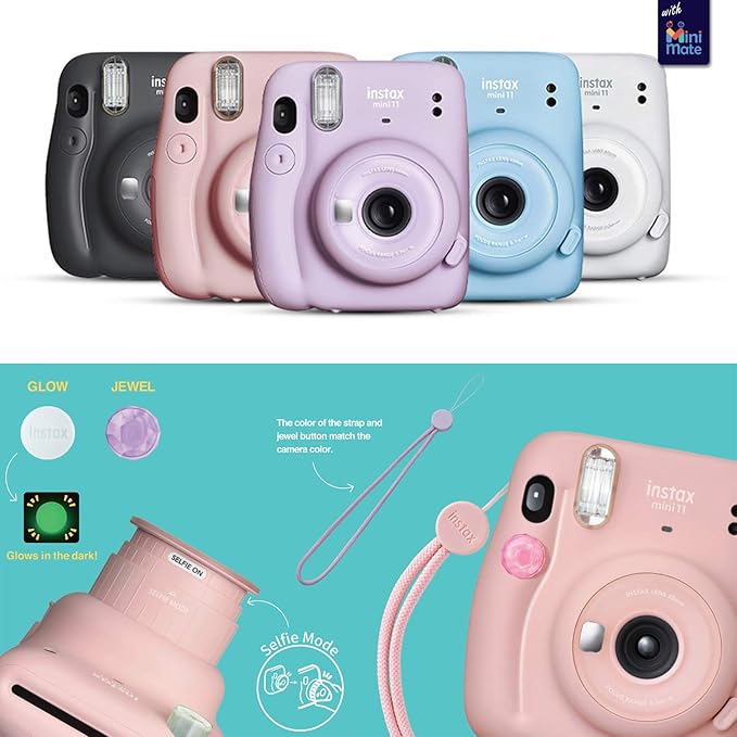 Fujifilm Instax Mini 11 Instant Camera Charcoal Gray + MiniMate Accessories Bundle + Fuji Instax Film Value Pack (40 Sheets) Accessories Bundle, Color Filters , Album, Frames