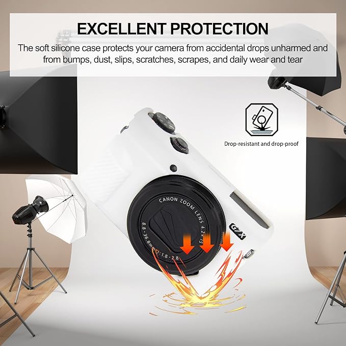 Easy Hood G7X Mark II Case G7X Camera Silicone Case, Soft Silicone Protective Cover for Canon Powershot G7X Mark II DSLR Camera (White)