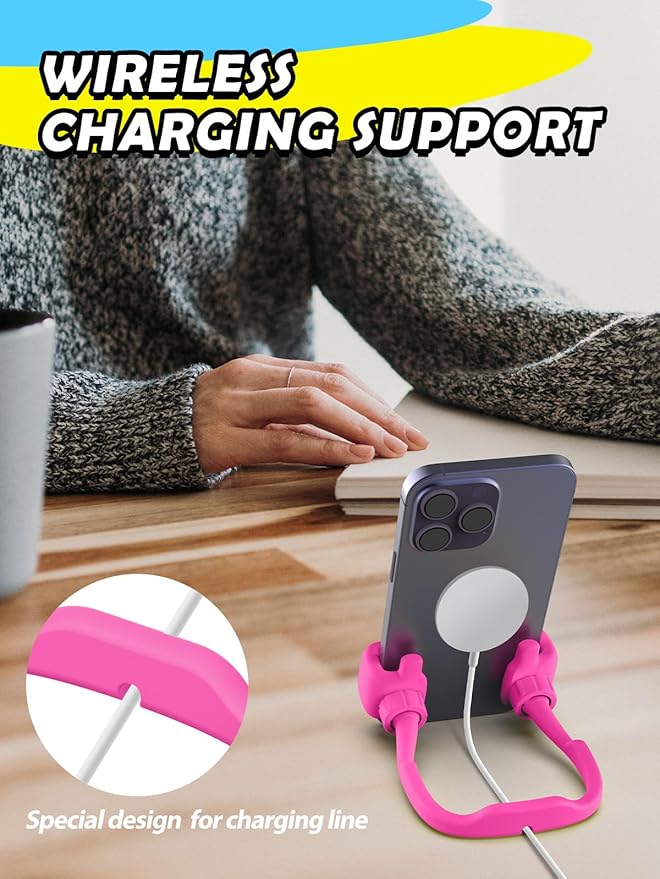 Easter Basket Stuffers Gifts for Teens Girls Her Women Cell Phone Holder: Thumbs Up Lazy Phone Holder for Desk Gifts for Adults Kids Teenager Wife Mom Funny White Elephant Useful Trendy Stuff Hot Pink
