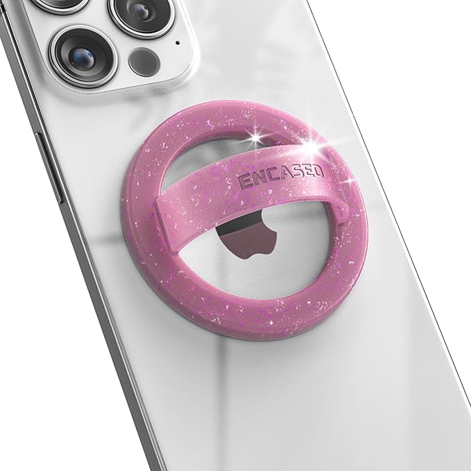 Encased Magnetic Phone Grip Holder (Compatible with MagSafe) Thin Silicone Finger Loop Ring for iPhone (Pink Glitter)